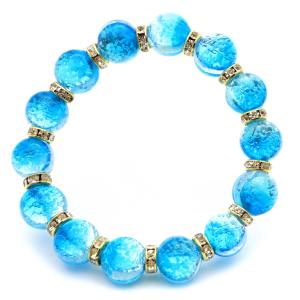 ミヤコマリン 12mm ブレスレット 蓄光 ホタルガラス とんぼ玉 ミヤコマリン 蓄光 ホタルガラス 青芯 12mm 連売り 沖縄とんぼ玉