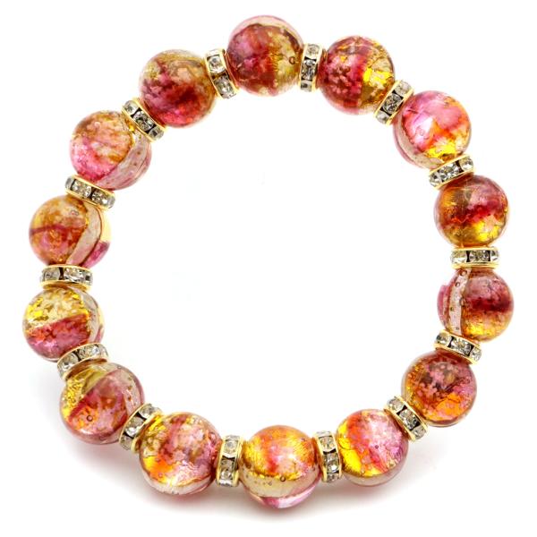 ケラマ サンセット オレンジ ホタルガラス ブレスレット 12mm キラキラ 光る 夜光 とんぼ玉 ...