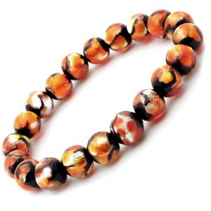ホタルガラス ブレスレット オレンジ 橙色 10mm とんぼ玉 沖縄 お土産 アクセサリー 琉球 父の日 ギフト プレゼント
