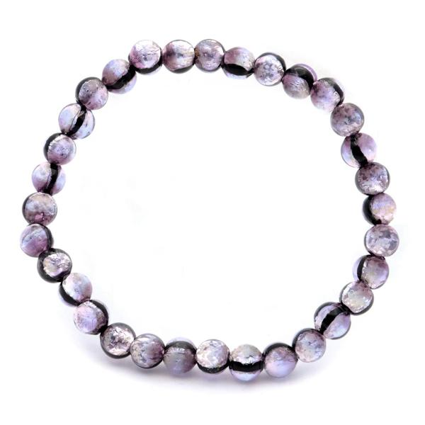 マリンパープル ホタルガラス ブレスレット 6mm 光る 夜光 とんぼ玉 沖縄 お土産 父の日 ギフ...