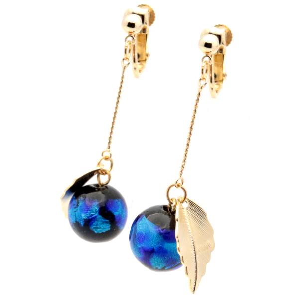 ホタルガラス イヤリング レディース 揺れる 木の実 ナチュラル とんぼ玉 沖縄 お土産 ブルー 両...