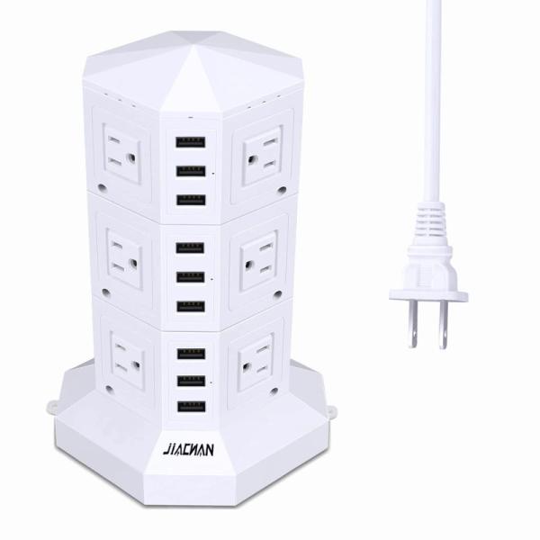 JIACHAN 電源タップ タワー式 9個USB 12個コンセント 約3ｍ 急速充電 掛ける可能 3...