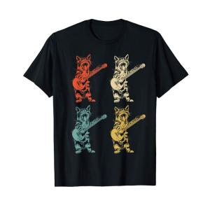 レトロな猫ロッカーキティ弾くギターロックスターギタリストギフト Tシャツ