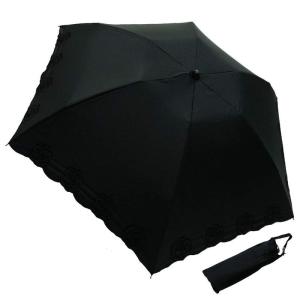 マサキ 晴雨兼用傘 折りたたみ傘 1級遮光 アクセントローズ刺繍 軽量 581308（ブラックXブラック）｜one-stop