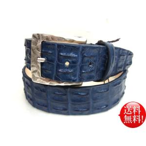 イタリア製 クロコダイル 背ワニ ベルト(40mm幅) ネイビー NAVY 紺