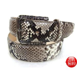 イタリアンバックル付 パイソンベルト(40mm幅) ナチュラル 本革 ヘビ革 日本製 エキゾチックレ...