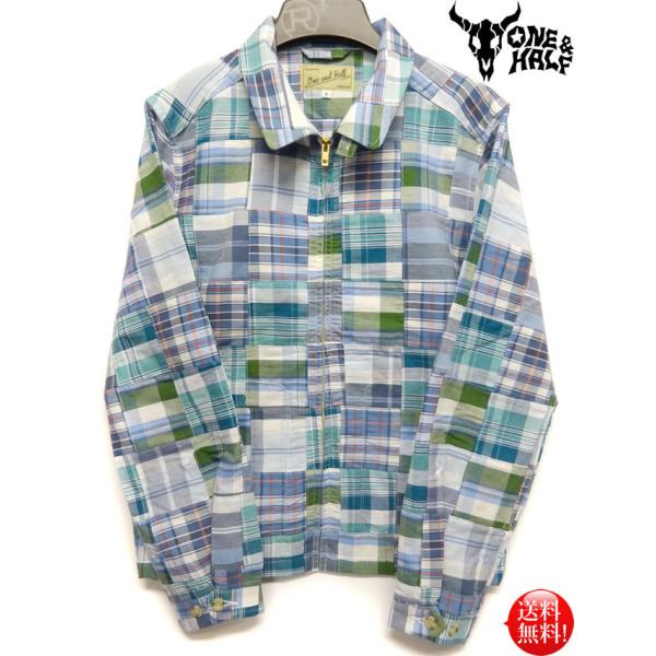 オリジナル 日本製 メンズ ドリズラー型 クレイジー パッチワークジャケット グリーン×ブルー アメ...