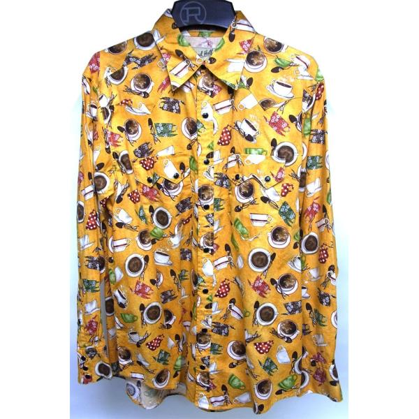 限定 オリジナルウエスタンシャツ(レギュラー) コーヒーブレイク イエロー 黄色 カップ 花柄 ドッ...