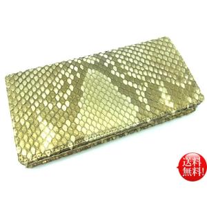ヘビ革無双 パイソン 二つ折り財布 ゴールド メンズ レディース