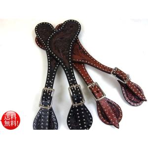 USA フローラルカービング スタッズ スパーストラップ D.ブラウン L.ブラウン 茶 メンズ 拍...