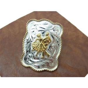 ネコポス対応 スクエアダンサー エングレーブ スカーフスライド シルバー×ゴールド メンズ アクセサ...