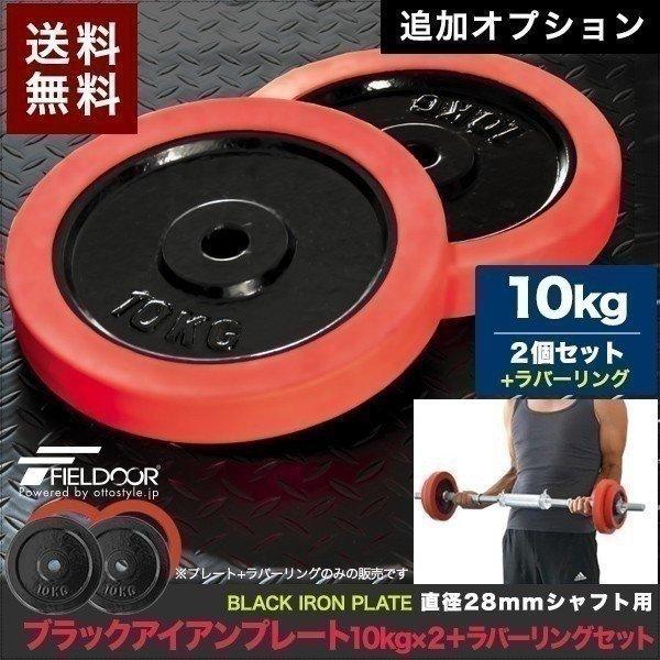 1年保証 バーベル 用 プレート 10kg 2個セット ブラックアイアン + ラバーリング 付き 追...