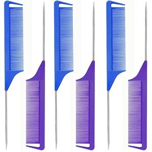 Longbest ヘアパーティングコーム サロン用 バーバー用 ステンレススチールピンテールコーム ヘアケアコーム 理髪道具 美容ツール からか