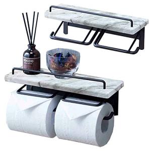 トイレットペーパーホルダー 2連 完成品 木製 アイアン トイレ ペーパーホルダー 棚 おしゃれ 収納 ダブルタイプ 大理石風