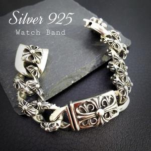 シルバー 925 フローラル クロス ウォッチ ブレスレット 腕時計 メンズ