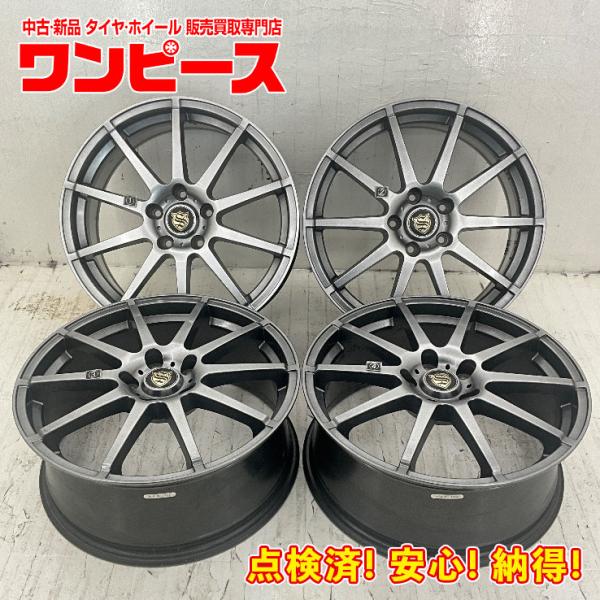 中古アルミホイール 4本セット 18×7.5J +55 5穴 PCD114.3 18インチ 社外ホイ...