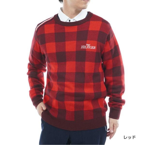 トミーヒルフィガー TOMMY HILFIGER メンズ チェックジャガード クルーネックニット T...