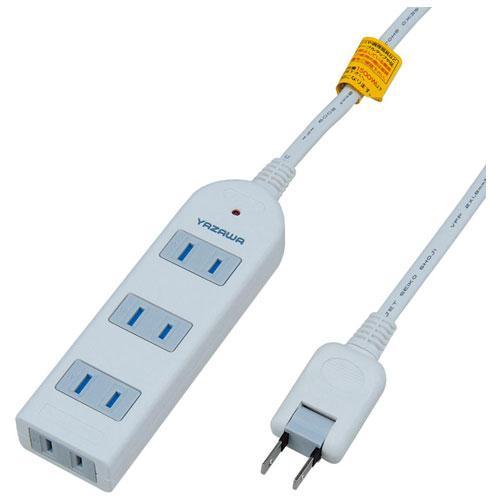 ヤザワ Y02KS403WH ホワイト 雷サージ付延長コード・タップ 4個口 上挿し3・横挿し1 3...