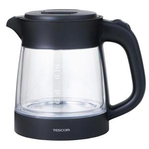 テスコム(TESCOM) TKG45A-K ブラック 電気ケトル ガラス 二重構造 転倒流水防止 安全設計 1.0L スピード沸騰 広口 洗いやすい
