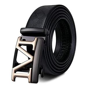 Mens Sliding Ratchet Belt of Black Genuine Leather Strap Adjustable Automat