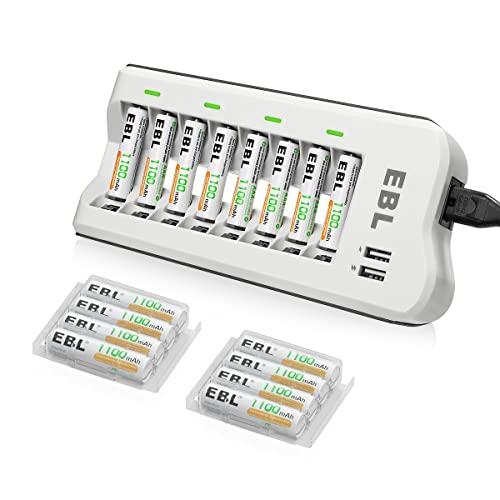 EBL単4電池 充電式 充電器セット 充電池 単4*16本パック(1100mAh) +充電器(独立電...