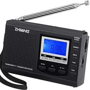 ZHIWHIS ラジオ 小型ポータブル FM/AM/SW ワイドfm対応 クロック防災ラジオ 電池式 タイマー/目覚まし時計/デジタル時計/キーロック