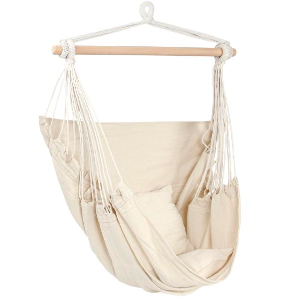 ハンギングチェア 吊り下げ式 ハンモックチェア キャンプ ロープチェア 手編み 帆布 ガーデンチェア...