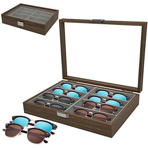 サングラス収納ケース メガネ収納ボックス 8本用 木製の眼鏡の収納ボックス コレクションケース ジュ...