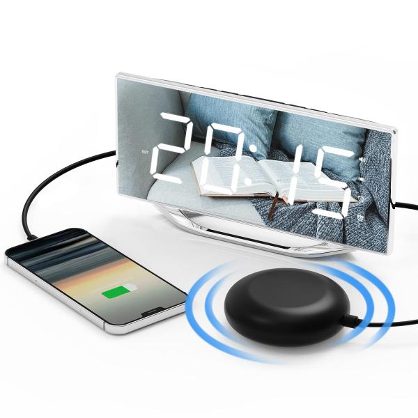 Alarm Clock 目覚まし時計 8.7インチ大型LEDディスプレイの鏡面ミラー時計 輝度調整＆...