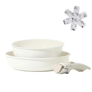 CAROTE カローテ フライパン セット 3点 +収納用マット*1枚 IH対応 PFOA PFOS フリー 取っ手のとれる マーブルコート こびりつ