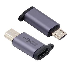 NFHK USB-C USB2.0 Type CメスからマイクロミニUSBオス電源アダプター 480Mbpsデータ チェーンホール付き 2個/ロット