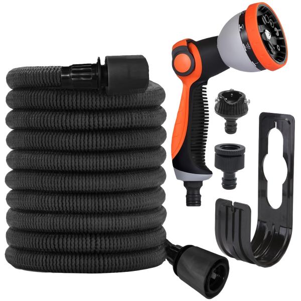 晨陽小店 伸びるホース 散水ホース3倍伸びる 洗車 水やり 10種類の散水モード (ブラック, 2....
