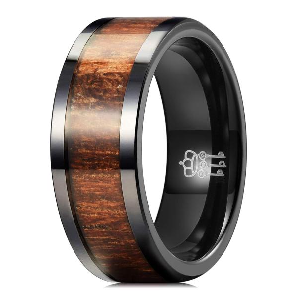 【並行輸入品】Three Keys ブラックセラミック結婚指輪 ユニセックス 8mm コアウッドイン...