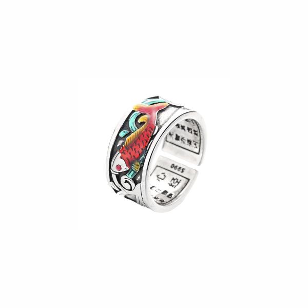 【並行輸入品】DIOWUS 風水 Koi Ring メンズ &amp; レディース 調節可能 エナメル 魚型...