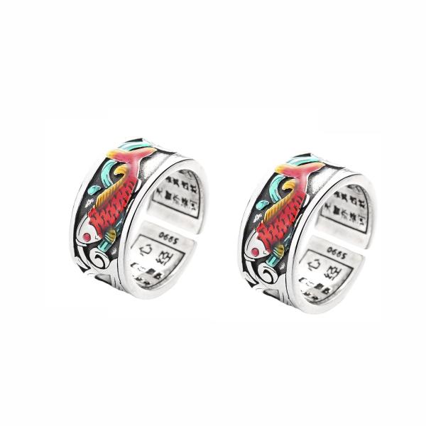 【並行輸入品】DIOWUS 風水 Koi Ring メンズ &amp; レディース 調節可能 エナメル 魚型...