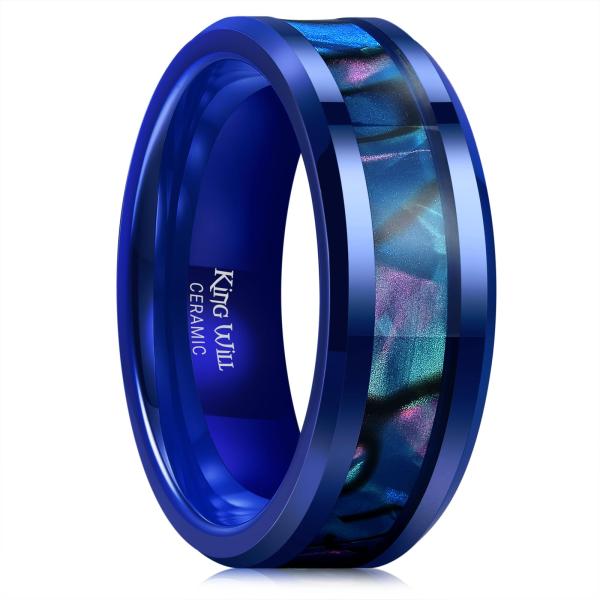 【並行輸入品】King Will 8mm セラミックリング オパールシェル インレー 結婚指輪 ベベ...