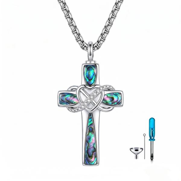 【並行輸入品】LUANIOL クロス骨壺ネックレス 18K ホワイトゴールドメッキ ターコイズ/オパ...