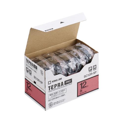 テプラPROテープカートリッジ 5個入り 赤に黒文字 12mm幅×8m (キングジム) キングジム【...