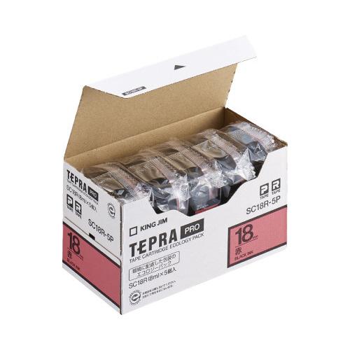 テプラPROテープカートリッジ 5個入り 赤に黒文字 18mm幅×8m (キングジム) キングジム【...