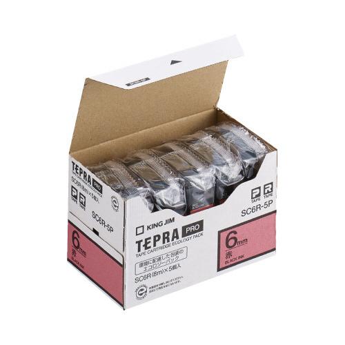 テプラPROテープカートリッジ 5個入り 赤に黒文字 6mm幅×8m (キングジム) キングジム【メ...