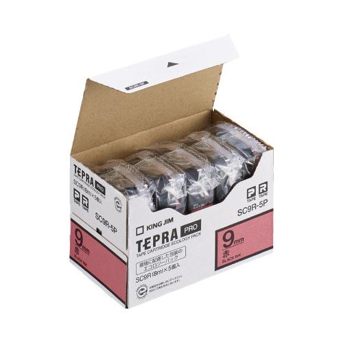 テプラPROテープカートリッジ 5個入り 赤に黒文字 9mm幅×8m (キングジム) キングジム【メ...