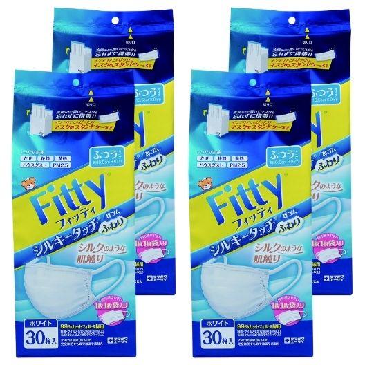 【4袋】玉川衛材 Fitty フィッティ マスク シルキータッチ 耳ゴムふわり ふつうサイズ ホワイ...