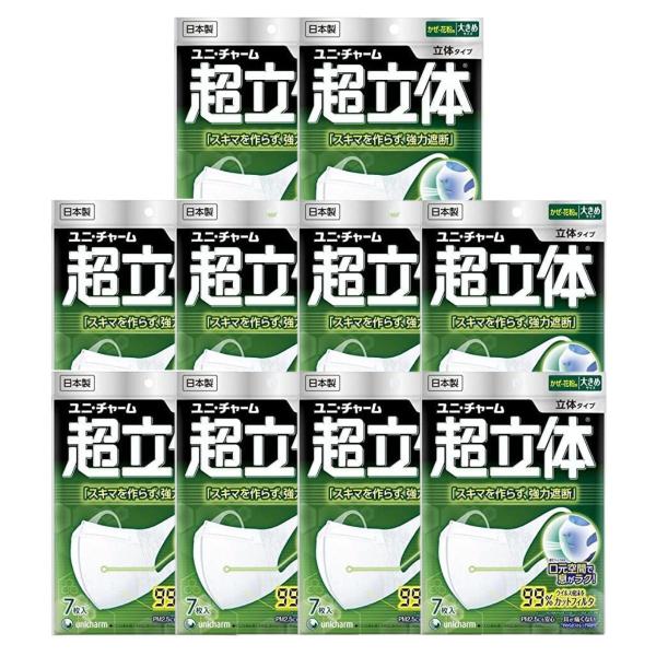 【10袋計70枚】ユニチャーム 超快適マスク 超立体遮断タイプ 大きめサイズ かぜ 花粉用 日本製 ...