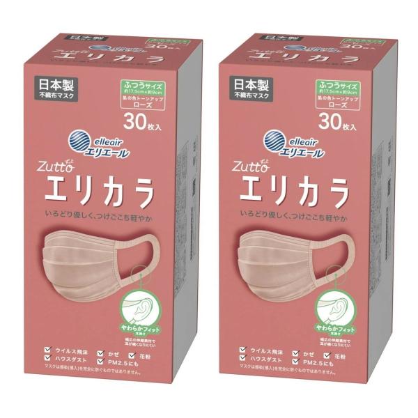 【2箱計60枚】大王製紙 ハイパーブロックマスク エリカラ ローズ ふつうサイズ 30枚