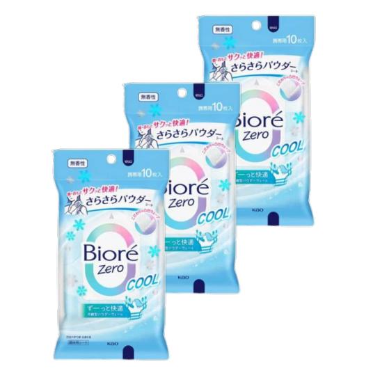 【3個計30枚】花王 ビオレＺｅｒｏさらさらパウダーシート クール無香性 10枚 汗拭きシート 発汗...