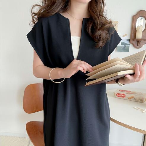 ワンピース １枚で大大活躍。リネンライクカフタン調サイドスリットロングワンピース