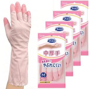 ファミリー [まとめ買い] ビニール手袋 中厚手 指先強化 Mサイズ ピンク×4個 キッチン 食器洗い 掃除 洗濯 ガーデニング ビニール 手袋 送料無料