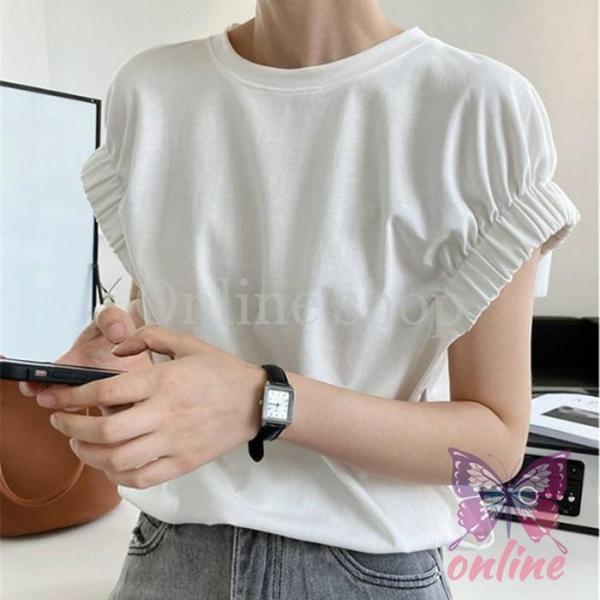 Tシャツ レディース 半袖 フレンチスリーブ ギャザー ボリューム袖 黄色 イー フレンチ ゴム 袖...