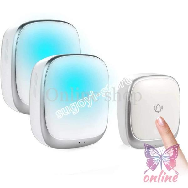 ワイヤレスチャイム 玄関 ドアベル 呼び鈴 自動発電 電池不要 7色提示led 38曲選択 4段階音...