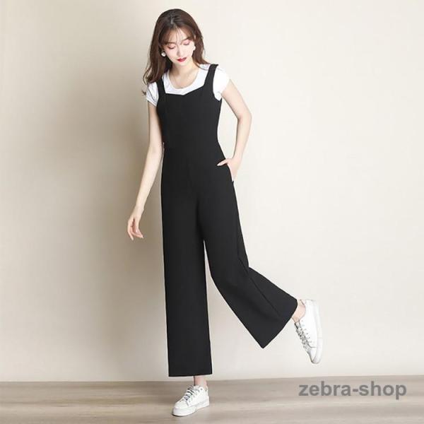 サロペット オーバーオール パンツ レディース 九分丈 ワイトパンツ 綿 春 夏 ロング ズボン 無...